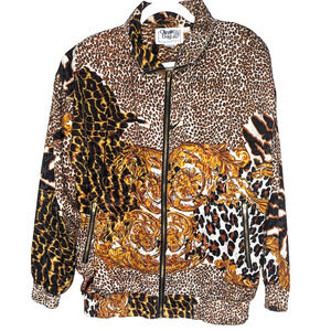 VTG 80s 90s Satin Cheetah Leopard Print Mobwife Grannycore Bomber Moto Jacket SM